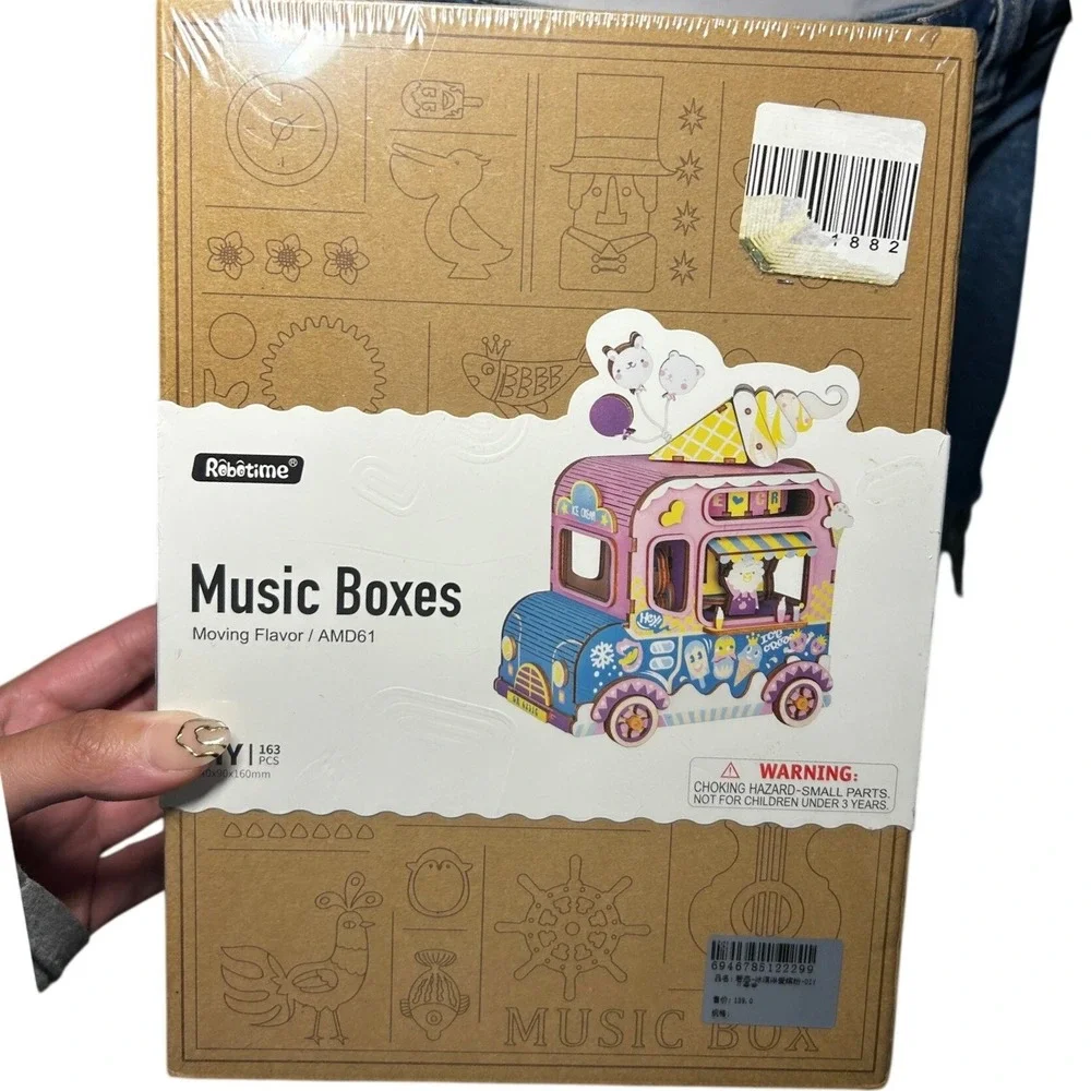 NEW Robotime Music Box DIY Kit Pink Ice Cream Truck Moving Flavor AMD61